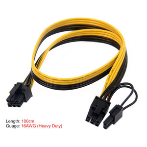 6Pin PCIe to 6+2 Pin PCIe cable - 100cm - 16awg
