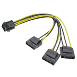 6 Pin PCIe to 3x Molex 4 Pin 12v Power Cable