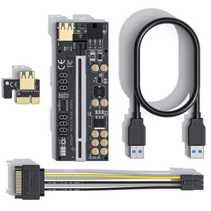 PCIe Riser Card - VER016 PRO - 12V - 6PIN, 10x Gold Solid Caps, 3x LED, 2x LCD Temperature + Voltage Display