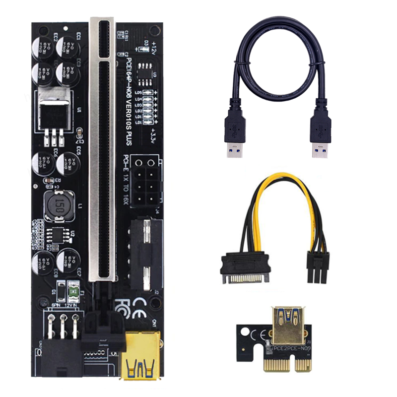 PCIe Riser Card - VER010S PLUS - 12V - 2 x 6PIN + 4PIN, 8x Solid Caps ...