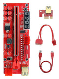 PCIe Riser Card - VER014 PRO - 12V - 2 x 6PIN + 4PIN, 10x Solid Caps, 12x LED, LCD Temperature Display